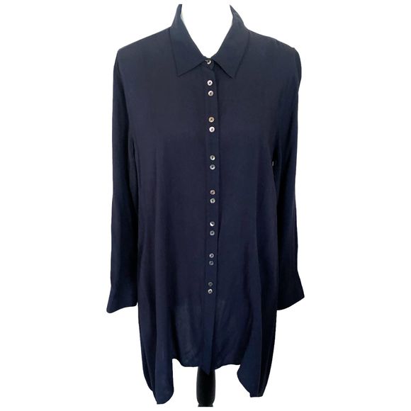 Soft Surroundings Long Line Button Down Assymetrical Flowy Tunic Shirt Dress M - Picture 6 of 16